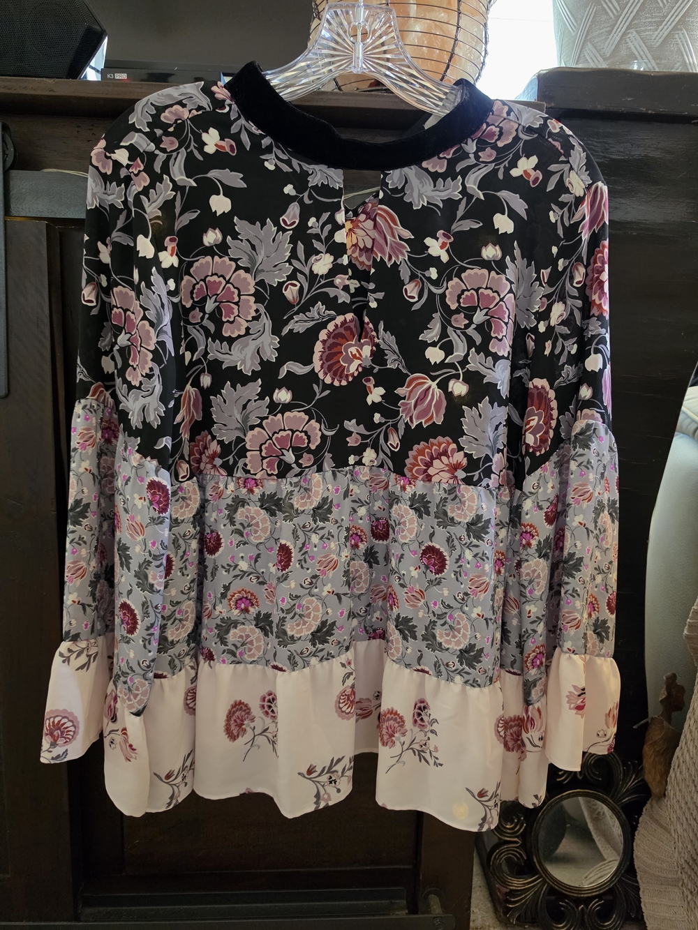 LOFT Floral Mixed Print Peplum Blouse Size Small Boho Long Sleeve